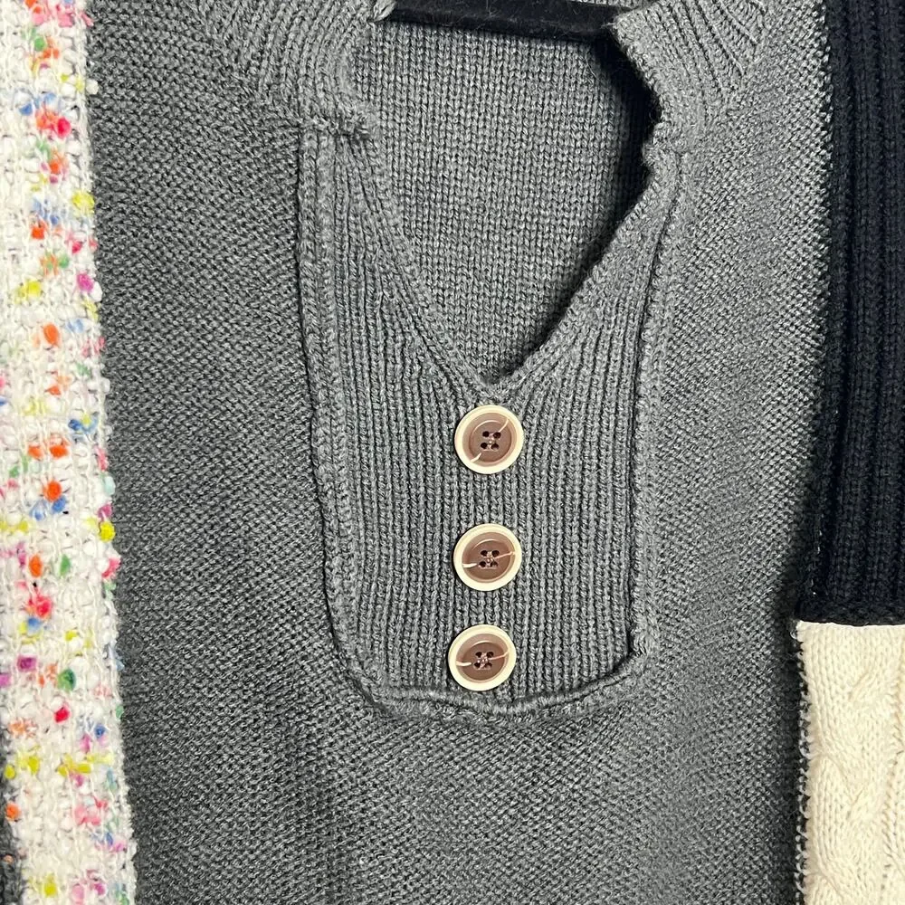 Mello Patchwork Sweater Colorblock Knit Henley Boho Size Small